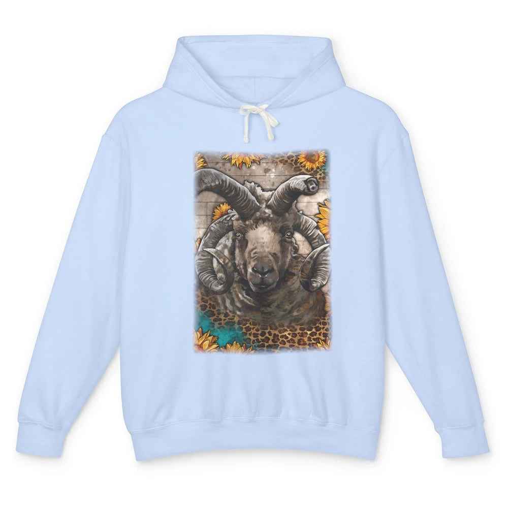 Leopard Sunflower Navajo-Churro Sheep Western Farm Life Unisex Lightweight Hoodie