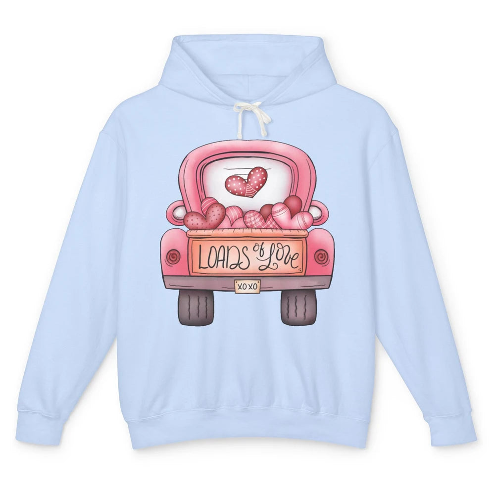 Retro Truck Pink Balloons Loads Of Love Western Valentine Unisex Lightweight Hoodie