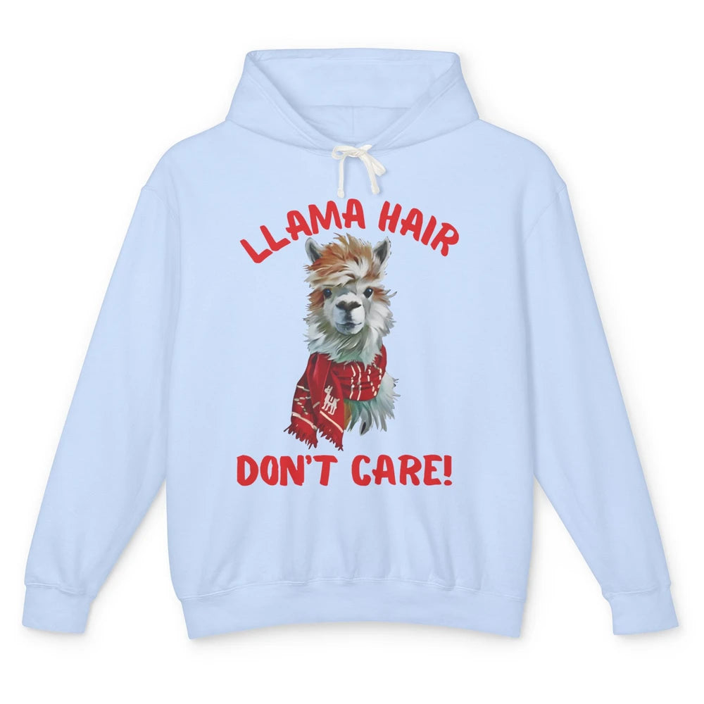 Llama Hair Dont Care Funny Farm Animal Cool Alpaca Winter Unisex Lightweight Hoodie