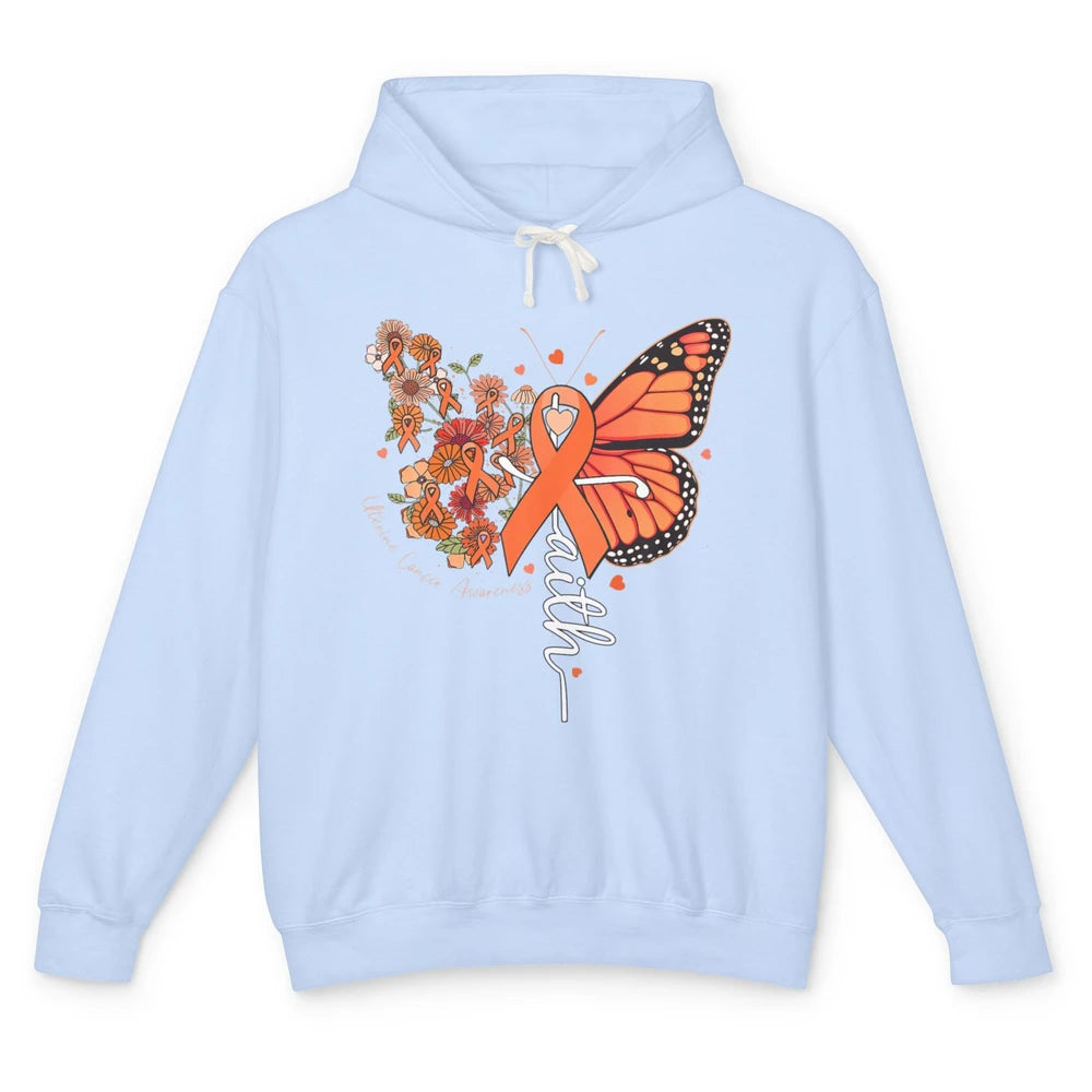 Peach Floral Butterfly Cross Faith Uterine Cancer Awareness Unisex Lightweight Hoodie