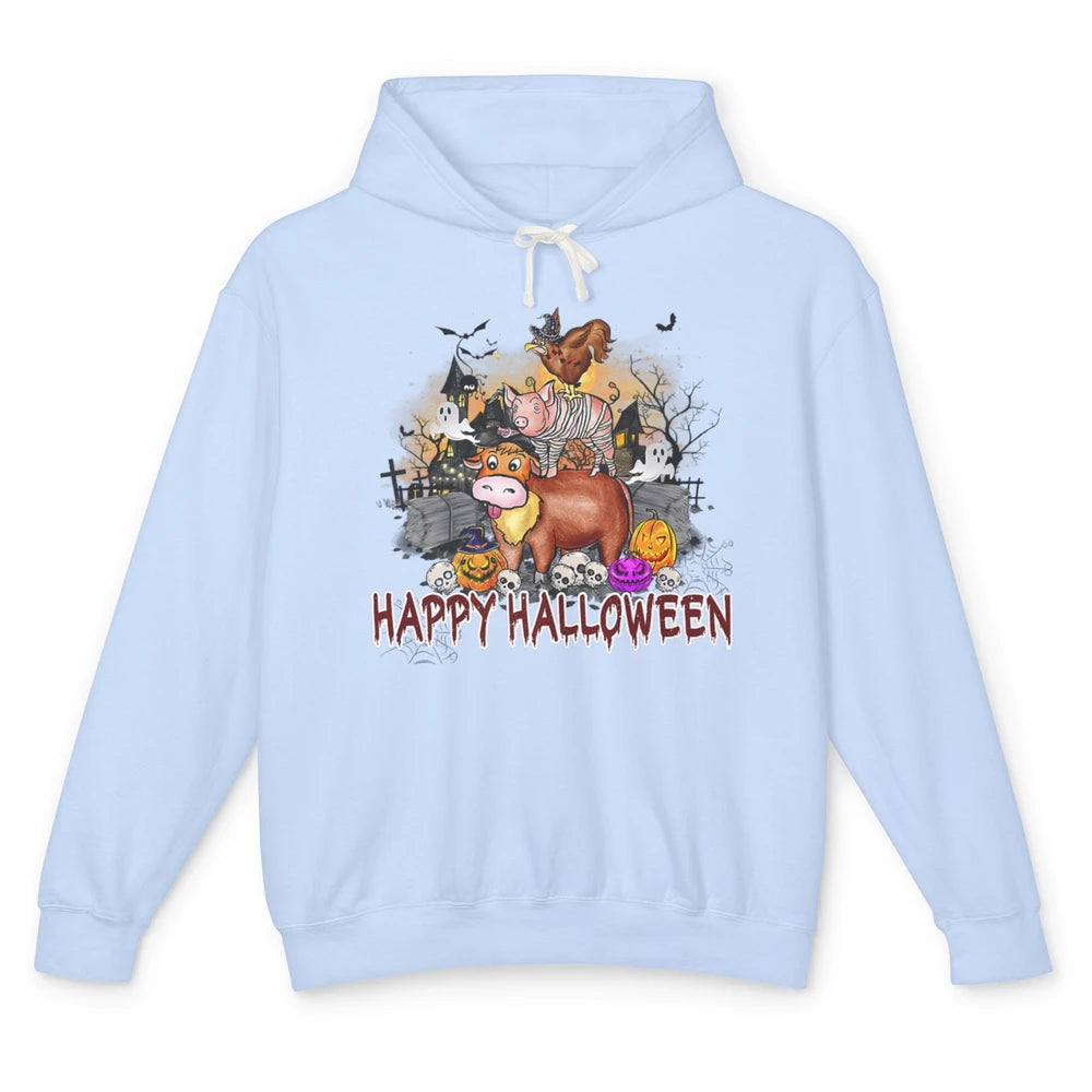 Farm Animal Haunted House Farming Halloween Spooky Season Unisex Lightweight Hoodie