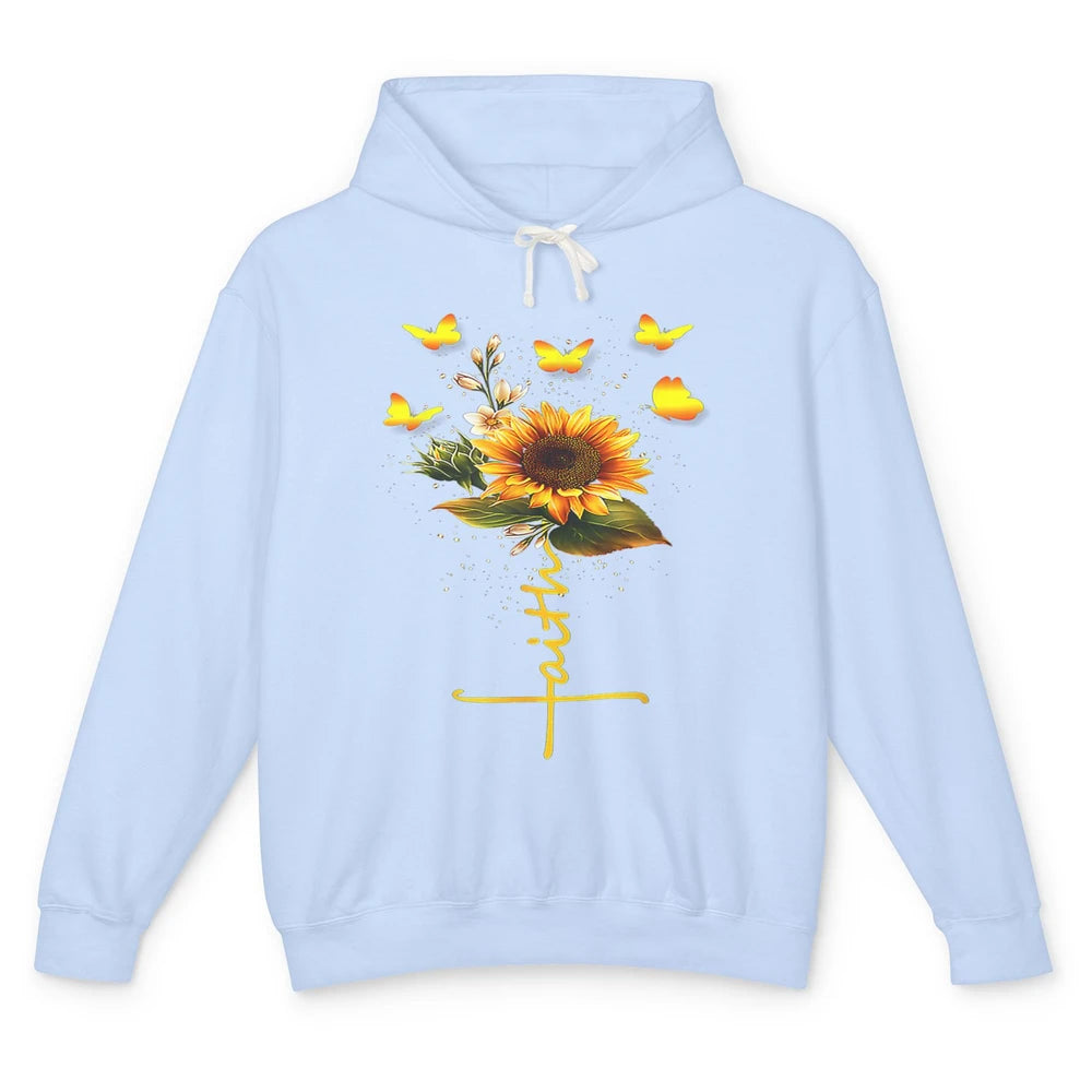 Vintage Faith Cross Sunflower Butterfly Christian Jesus God Unisex Lightweight Hoodie