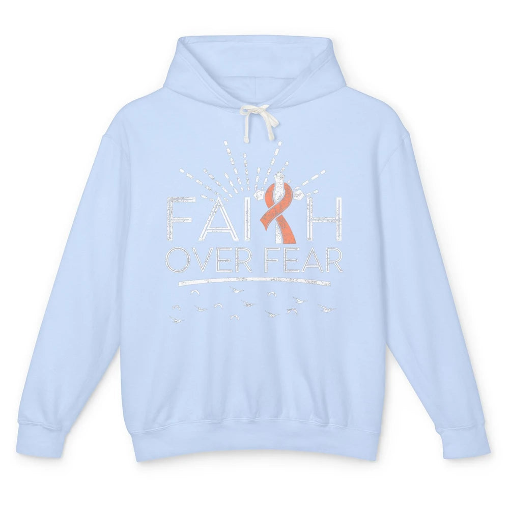 Faith Over Fear Peach Ribbon Uterine Cancer Awareness Month Unisex Lightweight Hoodie