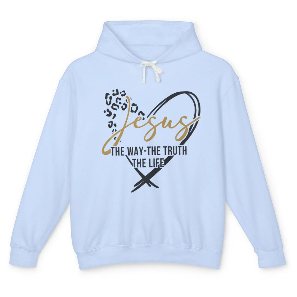 Way Truth Life Bible Verse Christian Jesus God Leopard Heart Unisex Lightweight Hoodie