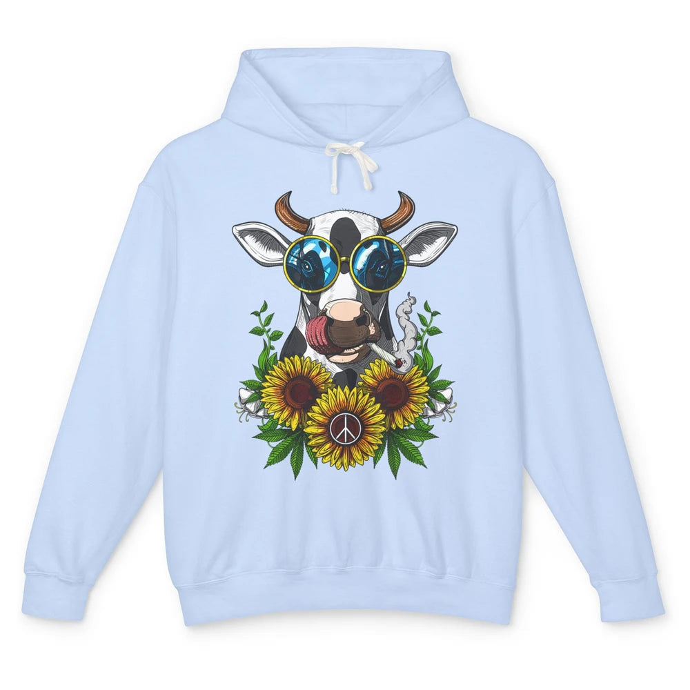 Heifer Highland Cow Stoner Hippie Sunflower Cigarette Retro Unisex Lightweight Hoodie