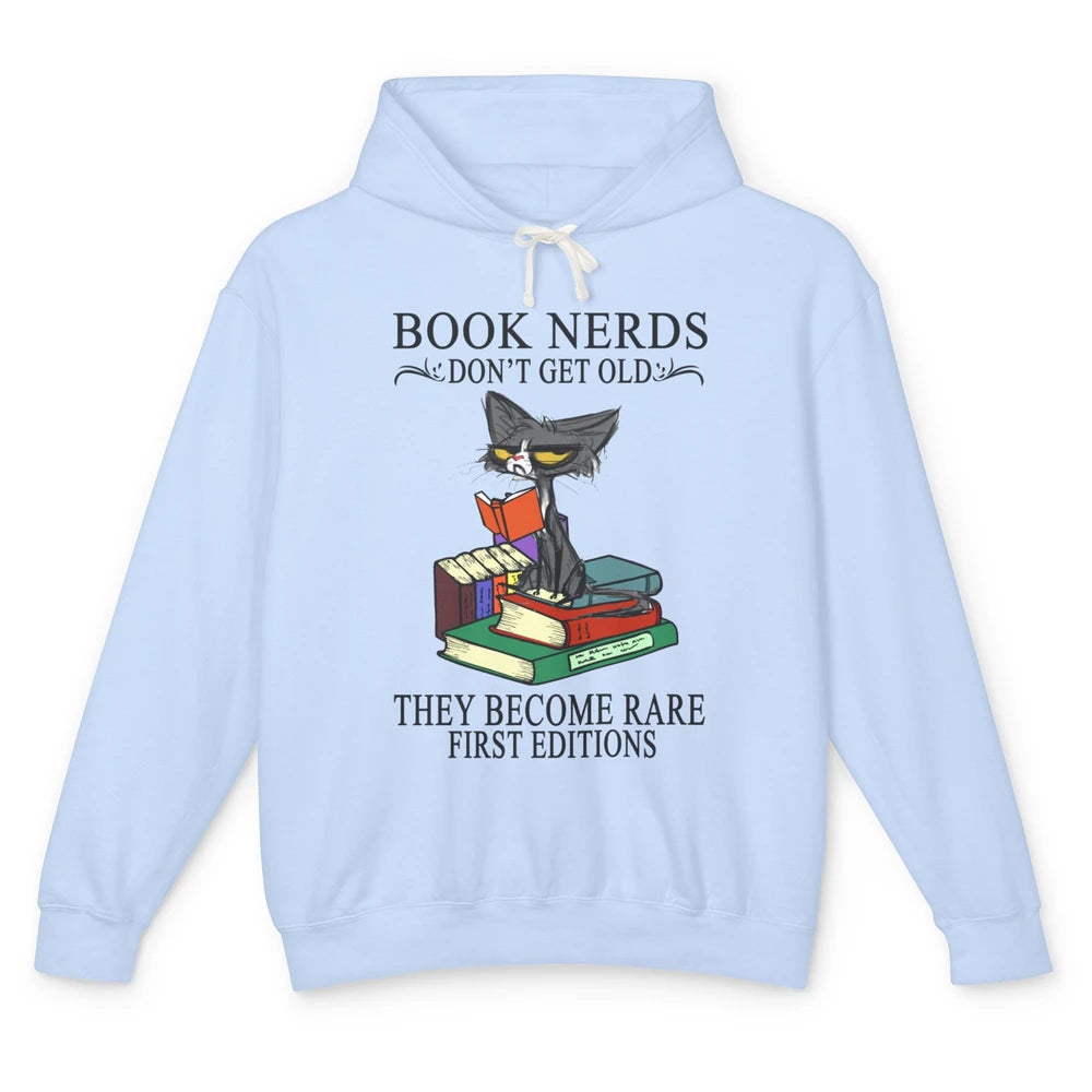 Cat Book Nerds Don't Get Old They Become Rare Reading Lovers Unisex Lightweight Hoodie