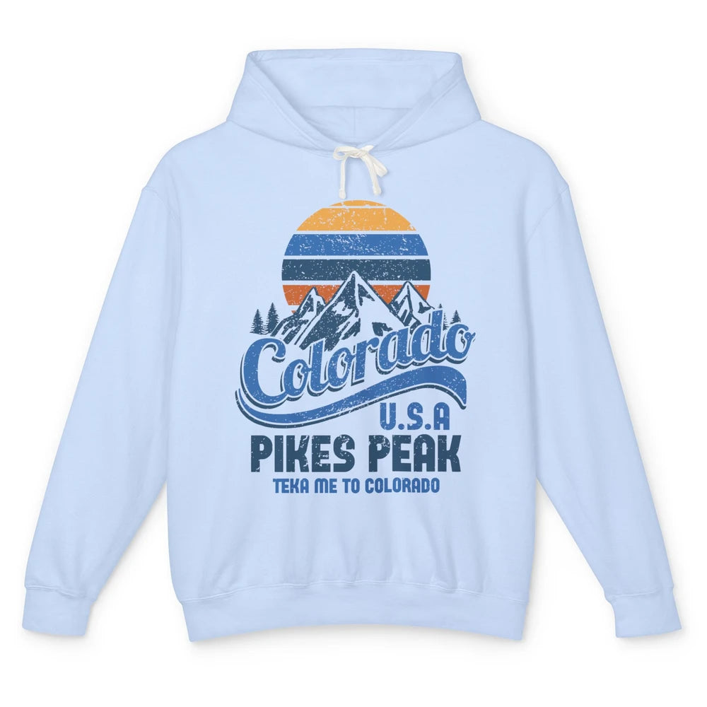 Retro Colorado Mountain Pikes Peak Sunset Outdoor Hiking Unisex Lightweight Hoodie