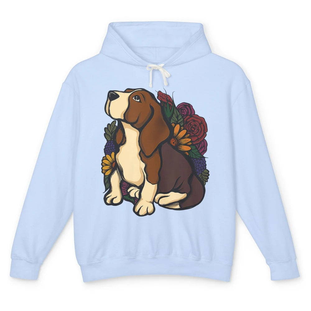 Cute Beagle Dog Floral Dog Mom Life Watercolor Wildflowers Unisex Lightweight Hoodie