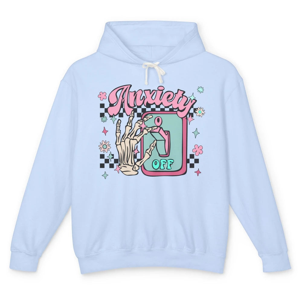 Retro Skeleton Hand Anxiety Off Halloween Mental Health Unisex Lightweight Hoodie