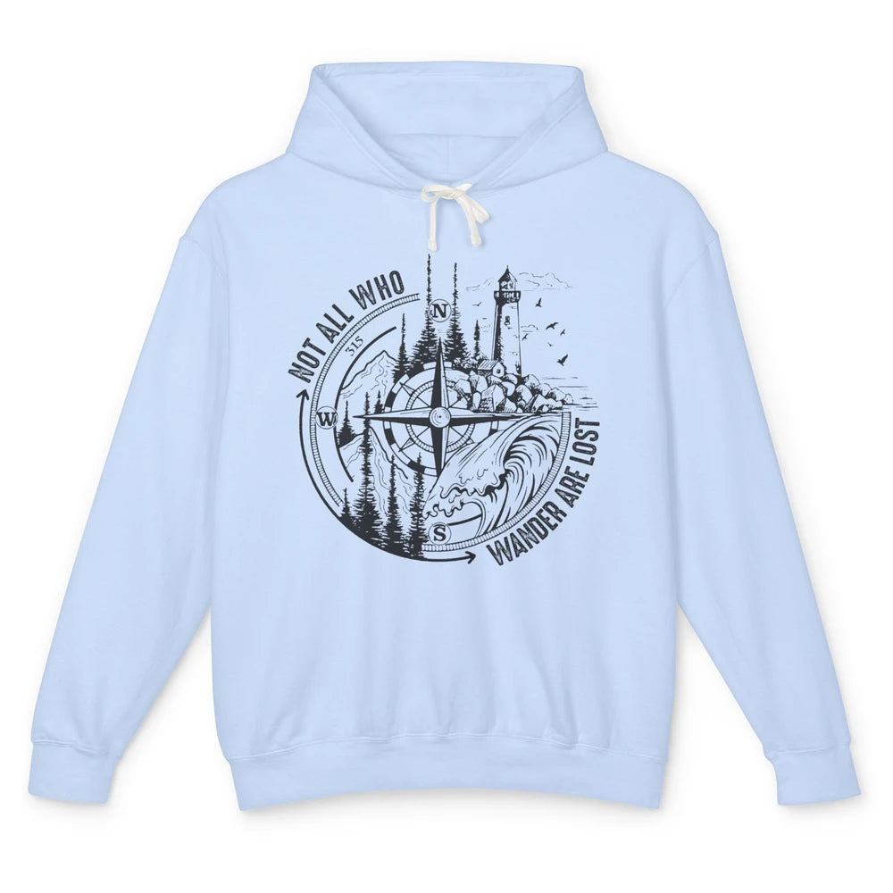 Retro Mountain Adventure Compass Not All Who Wander Are Lost Unisex Lightweight Hoodie