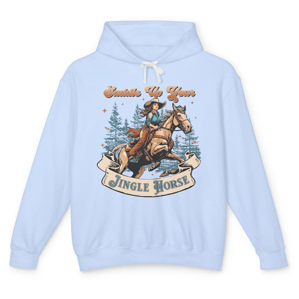 Retro Christmas Saddle Up Your Jingle Horse Bronco Cowgirl Unisex Lightweight Hoodie