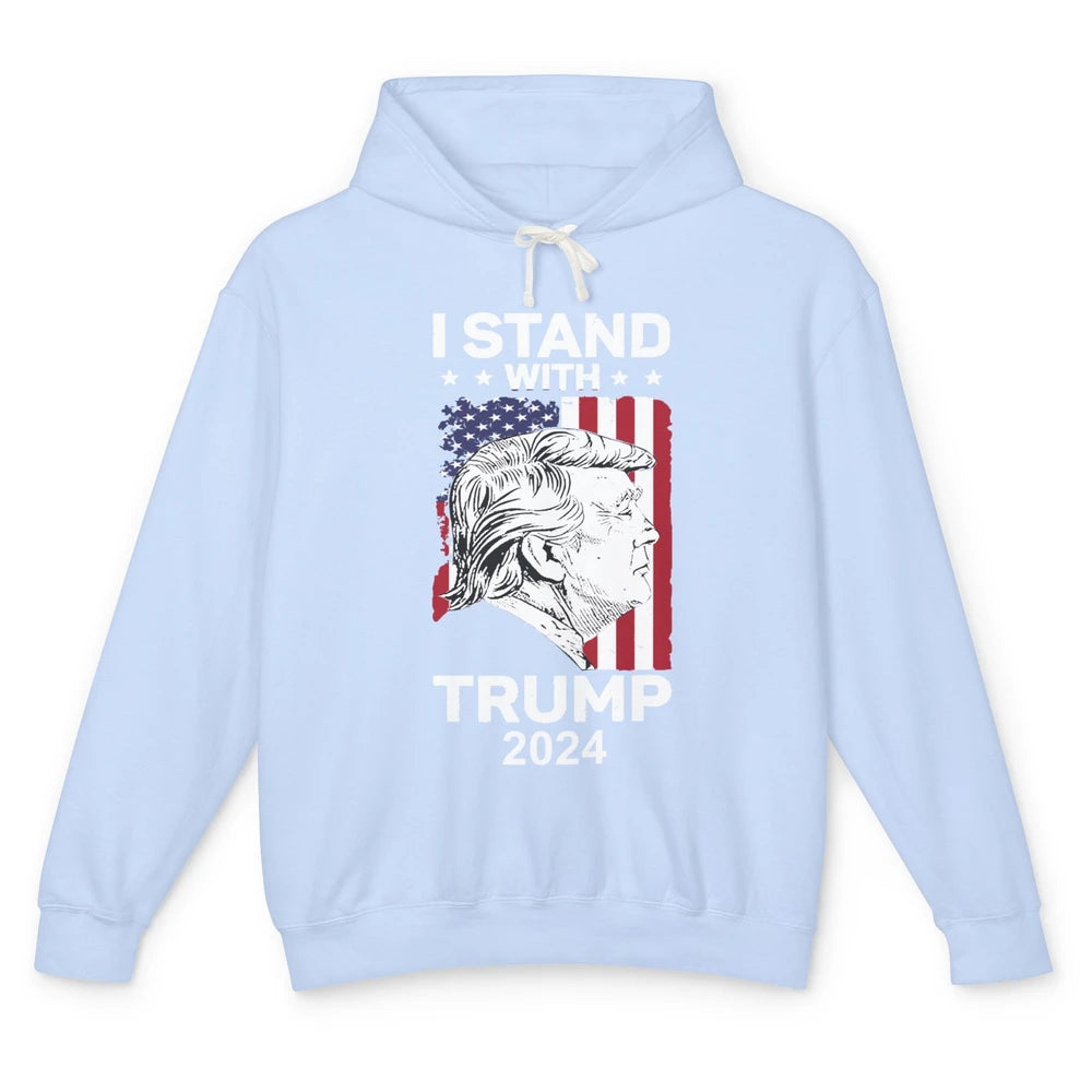 Retro US Flag I Stand With Trump President Trump Return 2024 Unisex Lightweight Hoodie