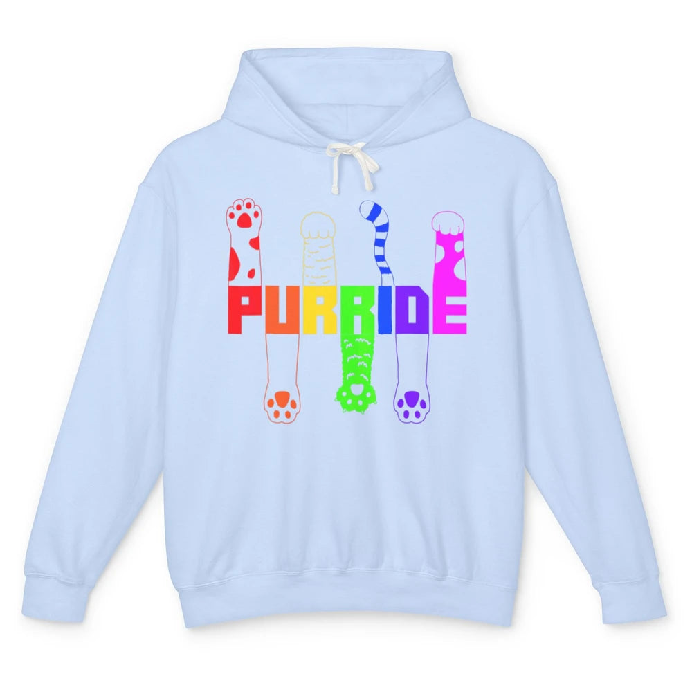 Kitten Purride Cat Paw LGBT Awareness Pride Month Rainbow Unisex Lightweight Hoodie