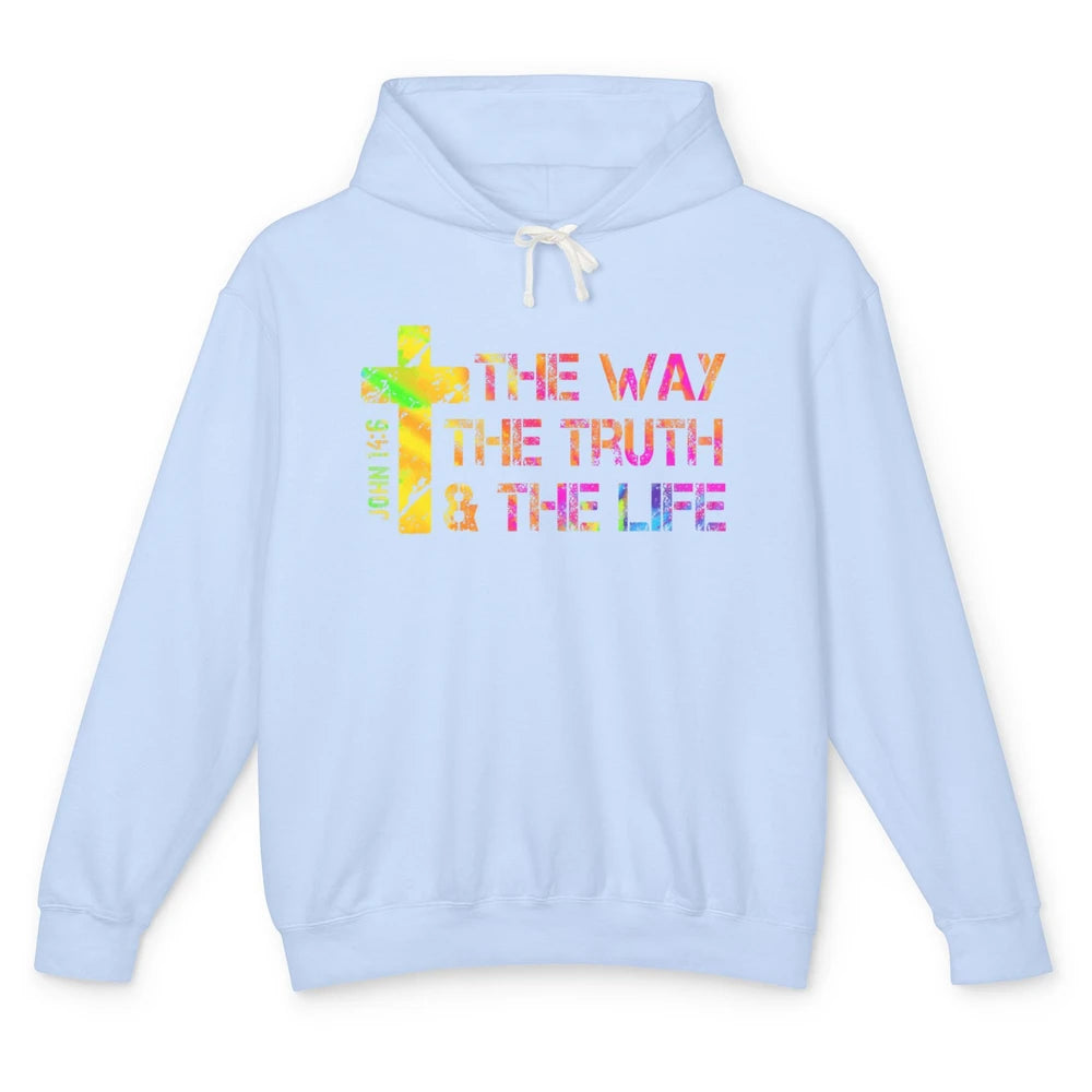 Way Truth Life Bible Verse Cross Christian Jesus God Faith Unisex Lightweight Hoodie