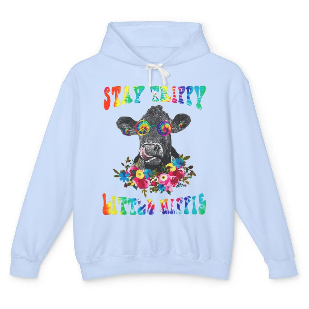 Stay Trippy Little Hippie Heifer Licking Highland Cow Peace Unisex Lightweight Hoodie