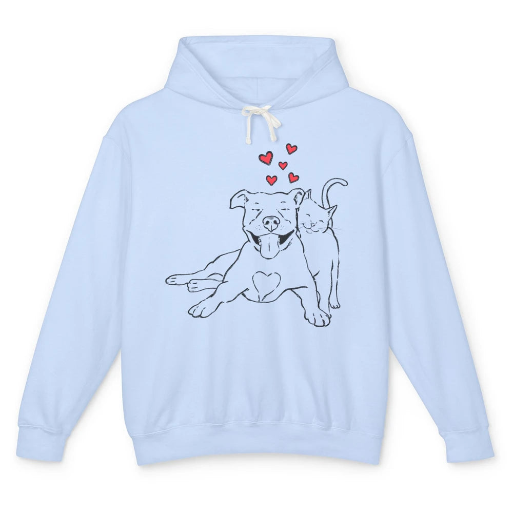 Pittie And Kitty Cute Pitbull Cats And Dogs Lovers Gift Unisex Lightweight Hoodie