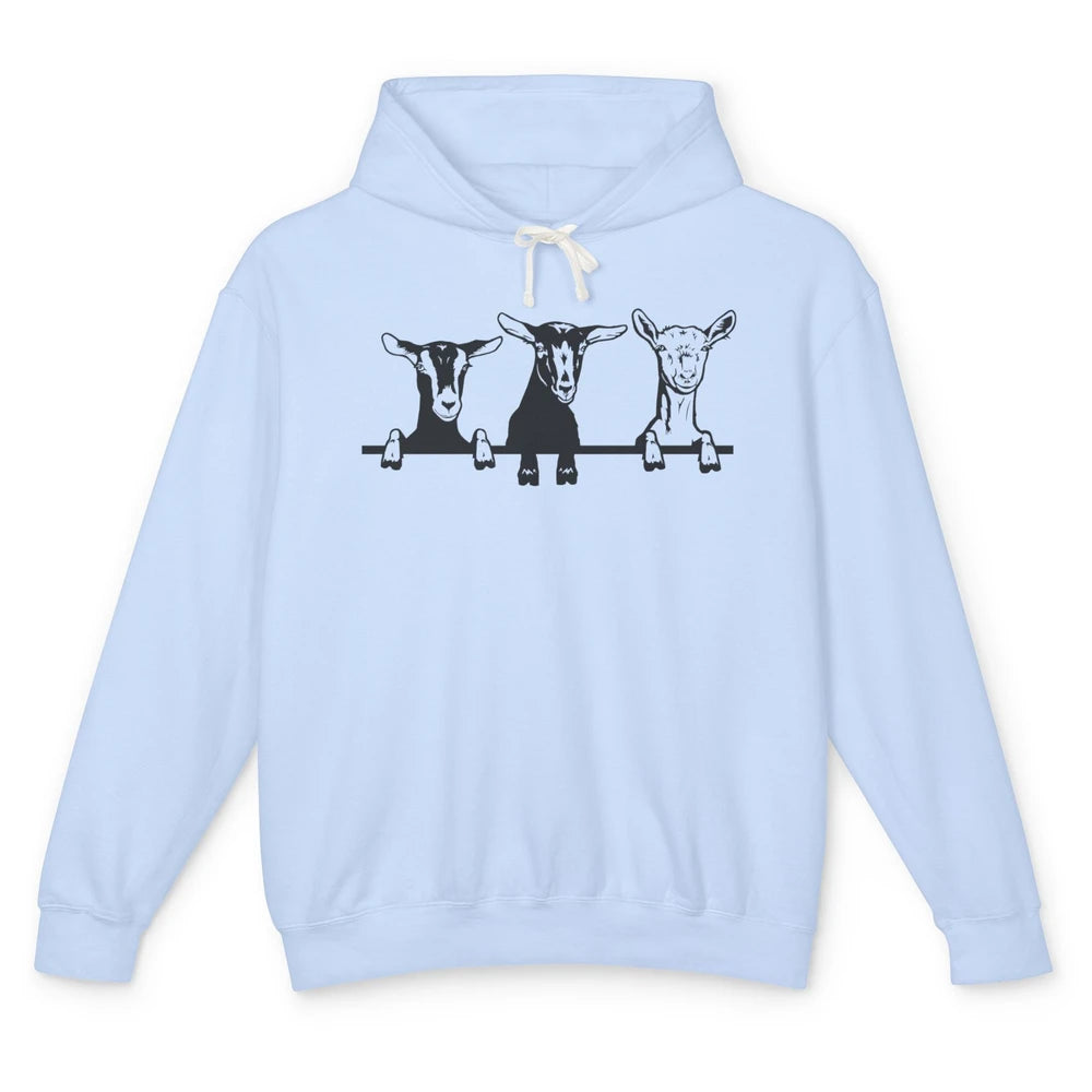 Cute Goats Farm Funny Face Farming Animal Mate Woman Men Unisex Lightweight Hoodie