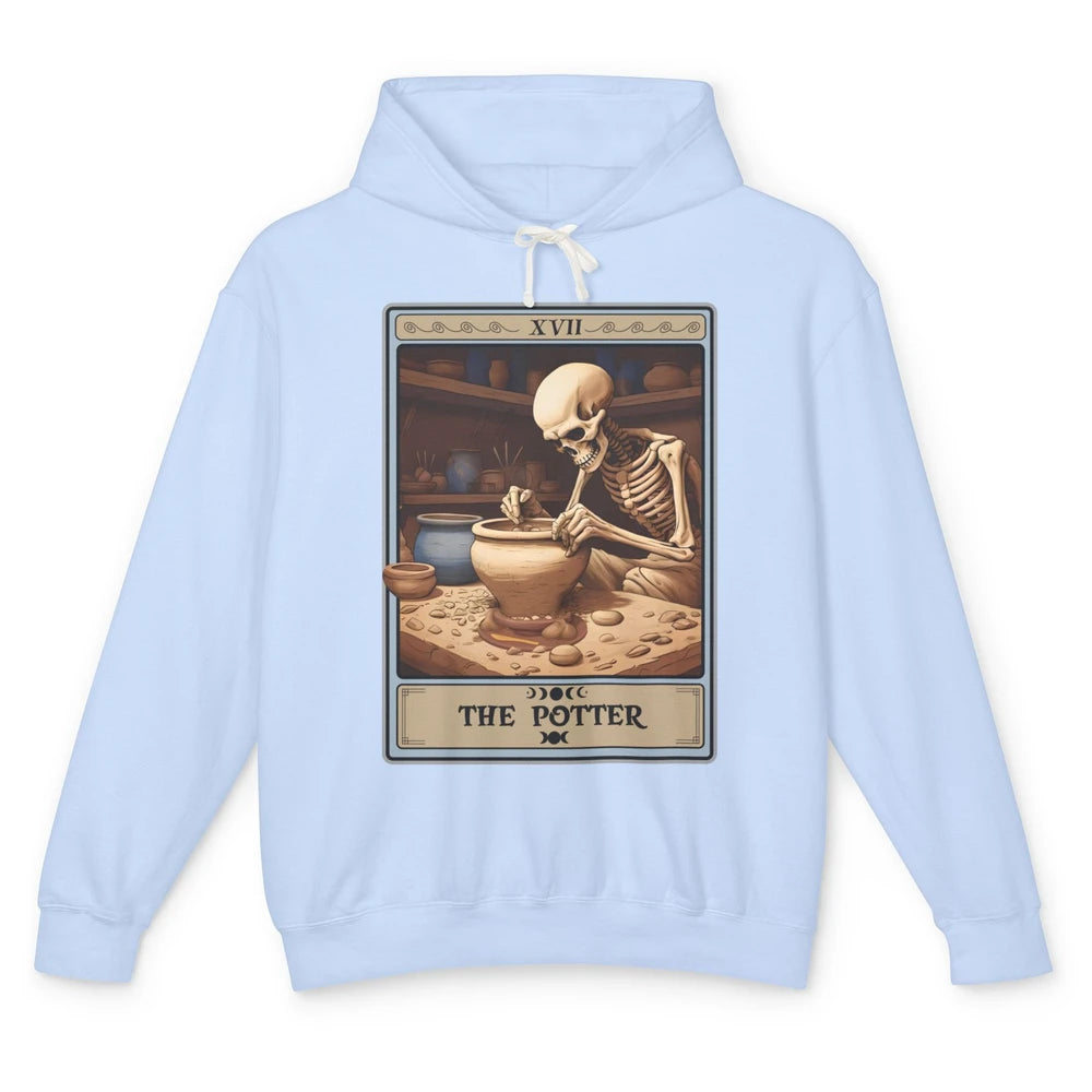 Retro Skeleton The Potter Tarot Card Halloween Pottery Lover Unisex Lightweight Hoodie