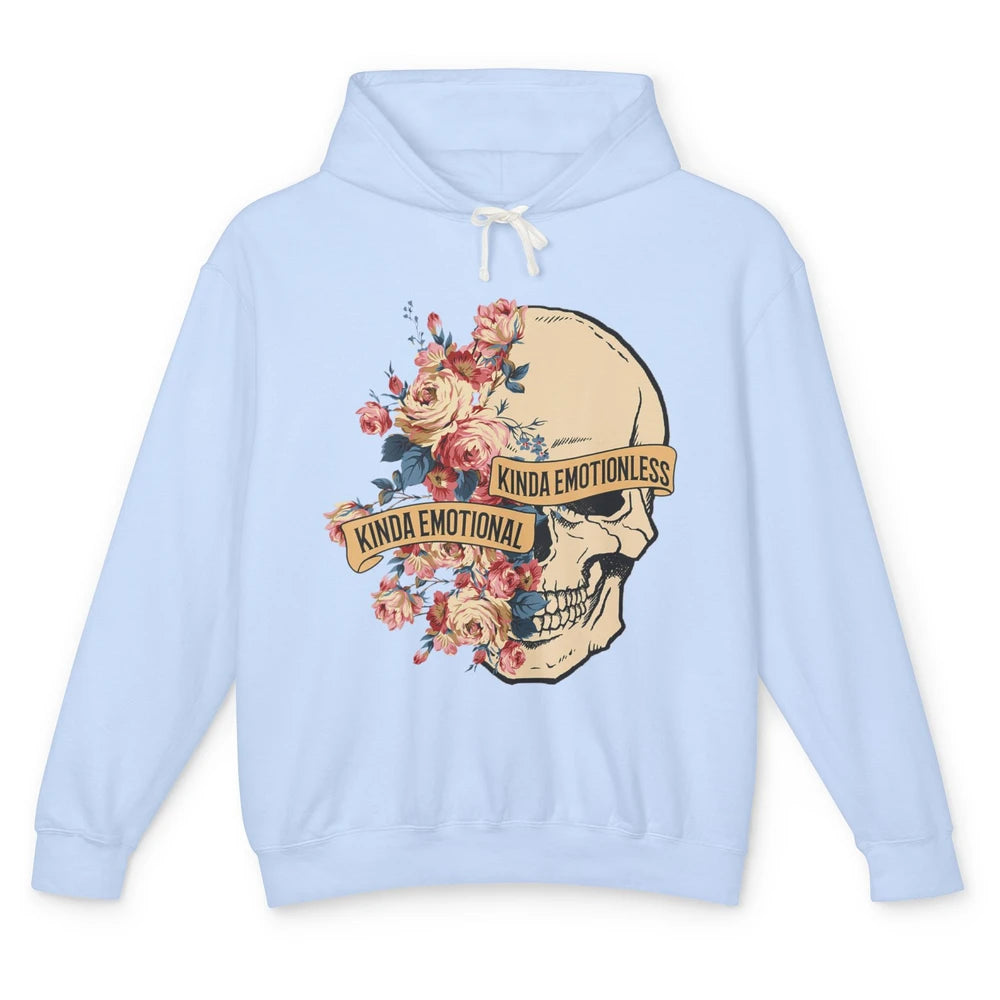 Kinda Emotional Emotionless Flower Skull Vintage Skeleton Unisex Lightweight Hoodie