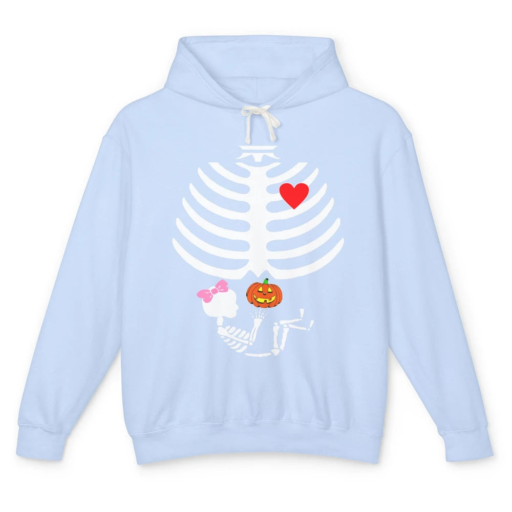 Baby Girl Skeleton Pregnancy Reveal Halloween Mom Costume Unisex Lightweight Hoodie