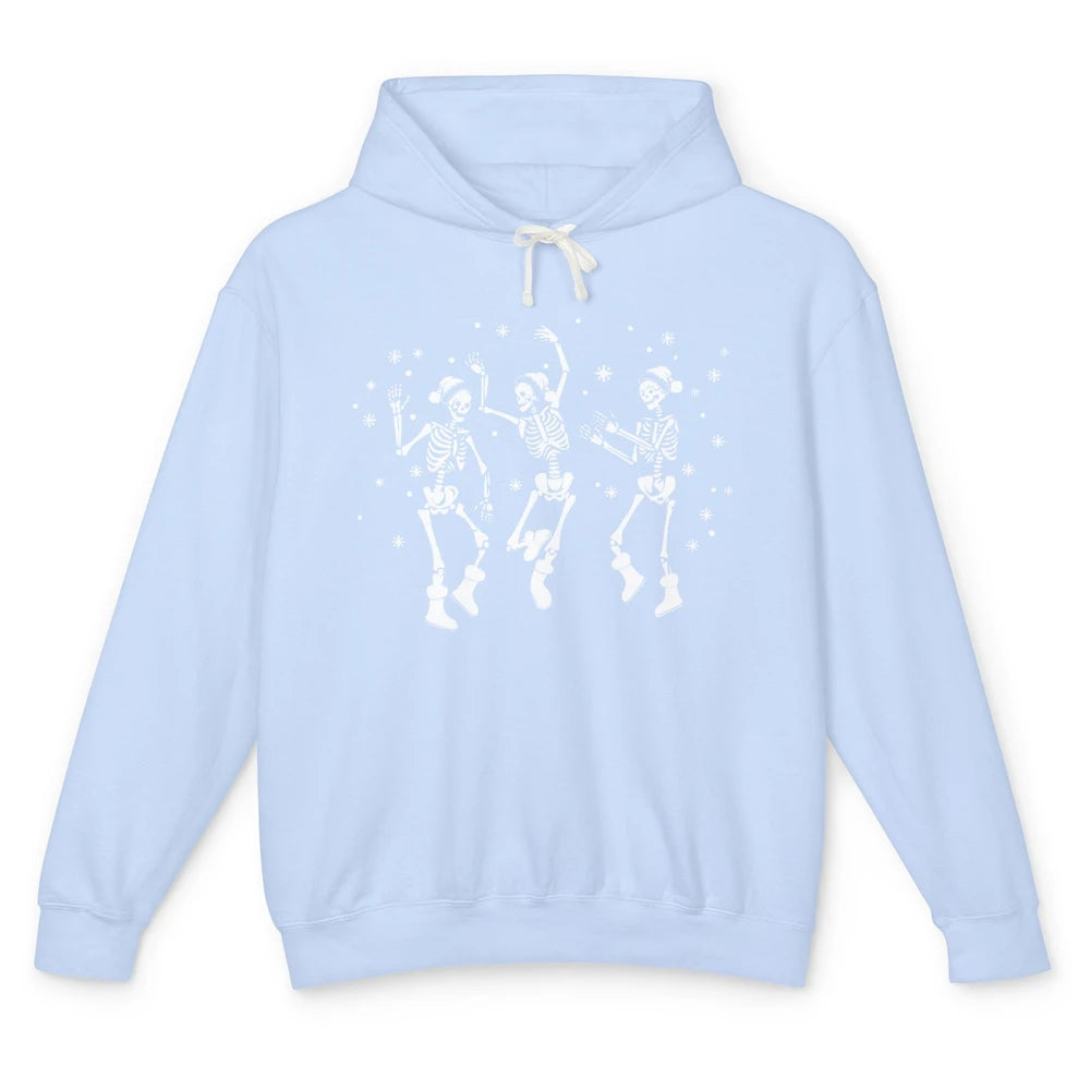 Funny Skeleton Christmas Dancing Snowflakes Santa Skeleton Unisex Lightweight Hoodie