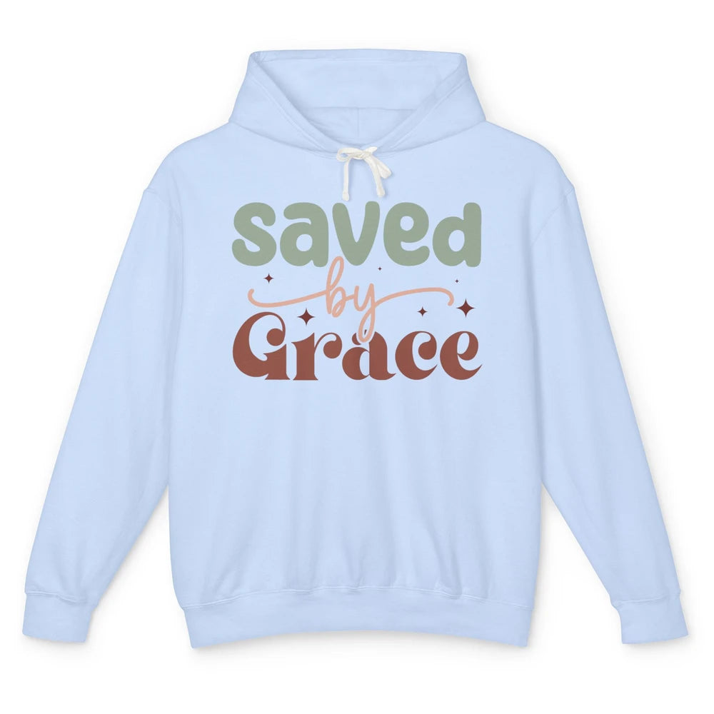 Boho Saved By Grace Jesus Christian Bible Verse Aesthetic Unisex Lightweight Hoodie