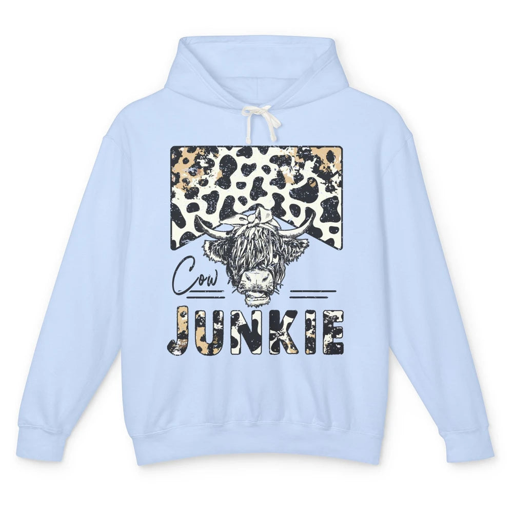 Leopard Highland Cow Bandana Cow Junkie Western Country Gift Unisex Lightweight Hoodie