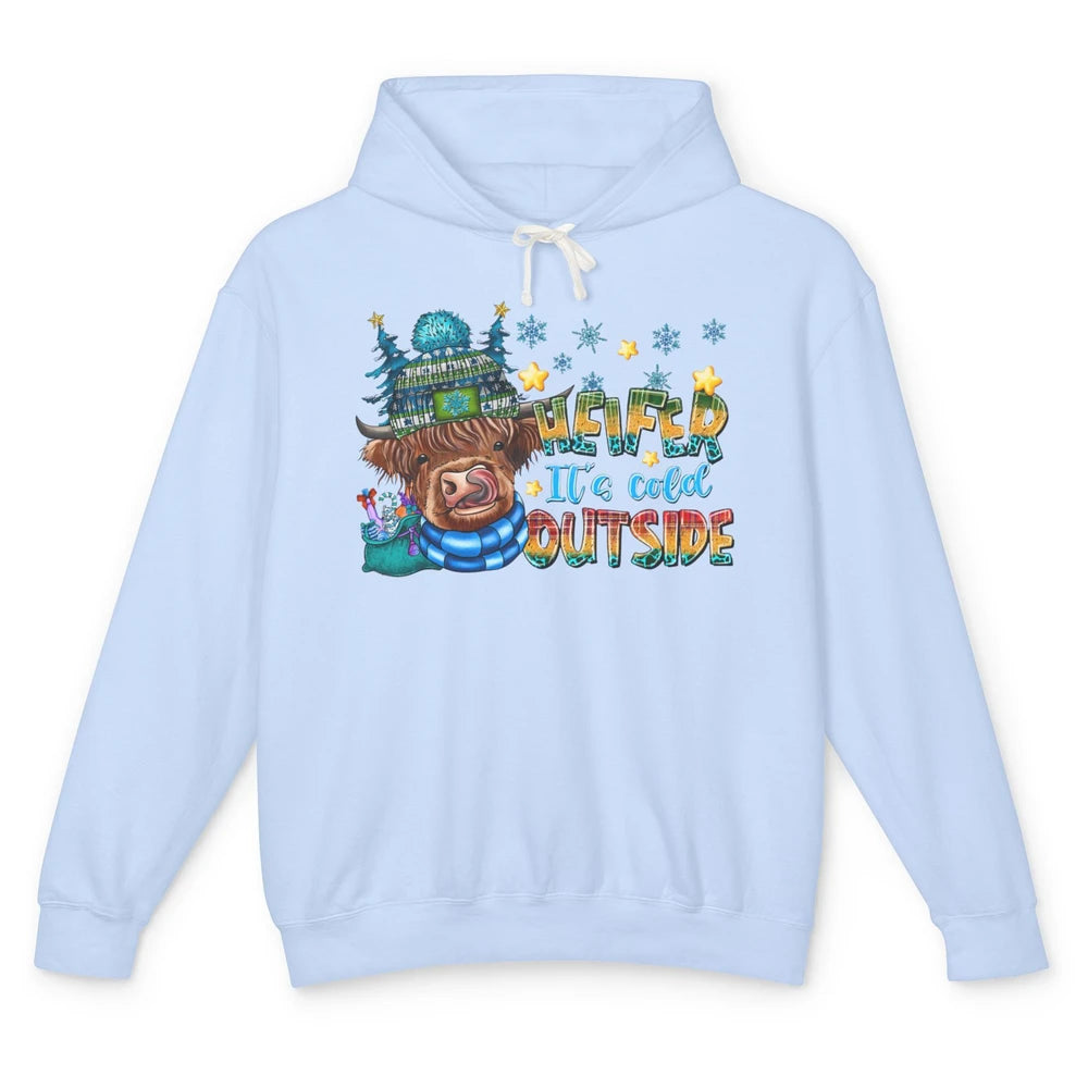 Retro Christmas Highland Cow Heifer It's Cold Outside Winter Unisex Lightweight Hoodie