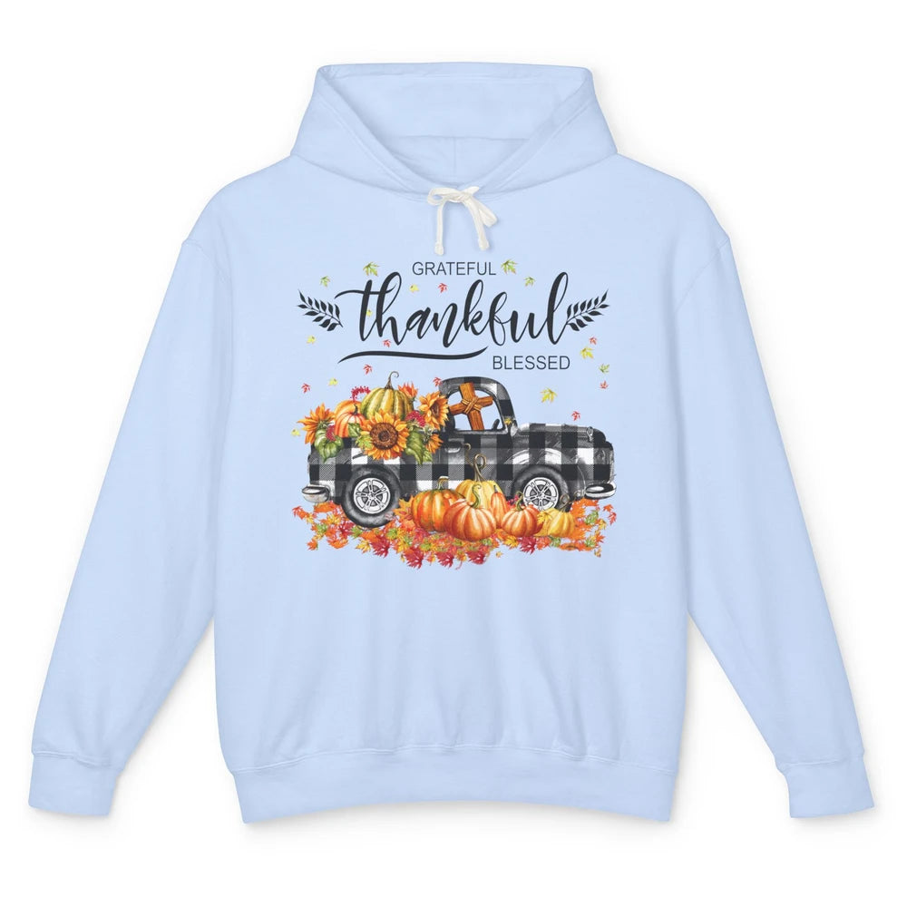 Grateful Thankful Blessed Truck Happy Thanksgiving Fall Unisex Lightweight Hoodie