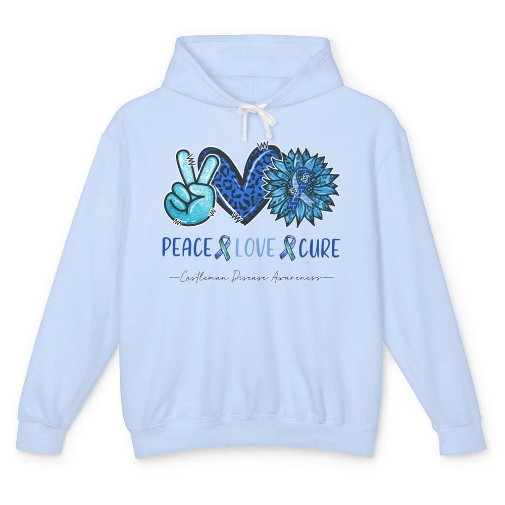 Castleman Disease Awareness Blue Ribbon Peace Love Cure Unisex Lightweight Hoodie