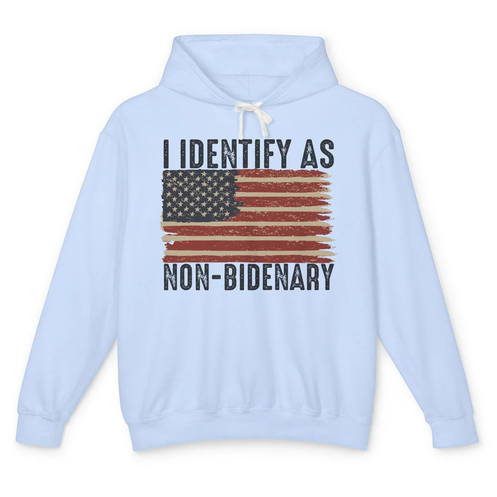 Funny I Identify As Non-Bidenary Anti Joe Biden US Flag Unisex Lightweight Hoodie