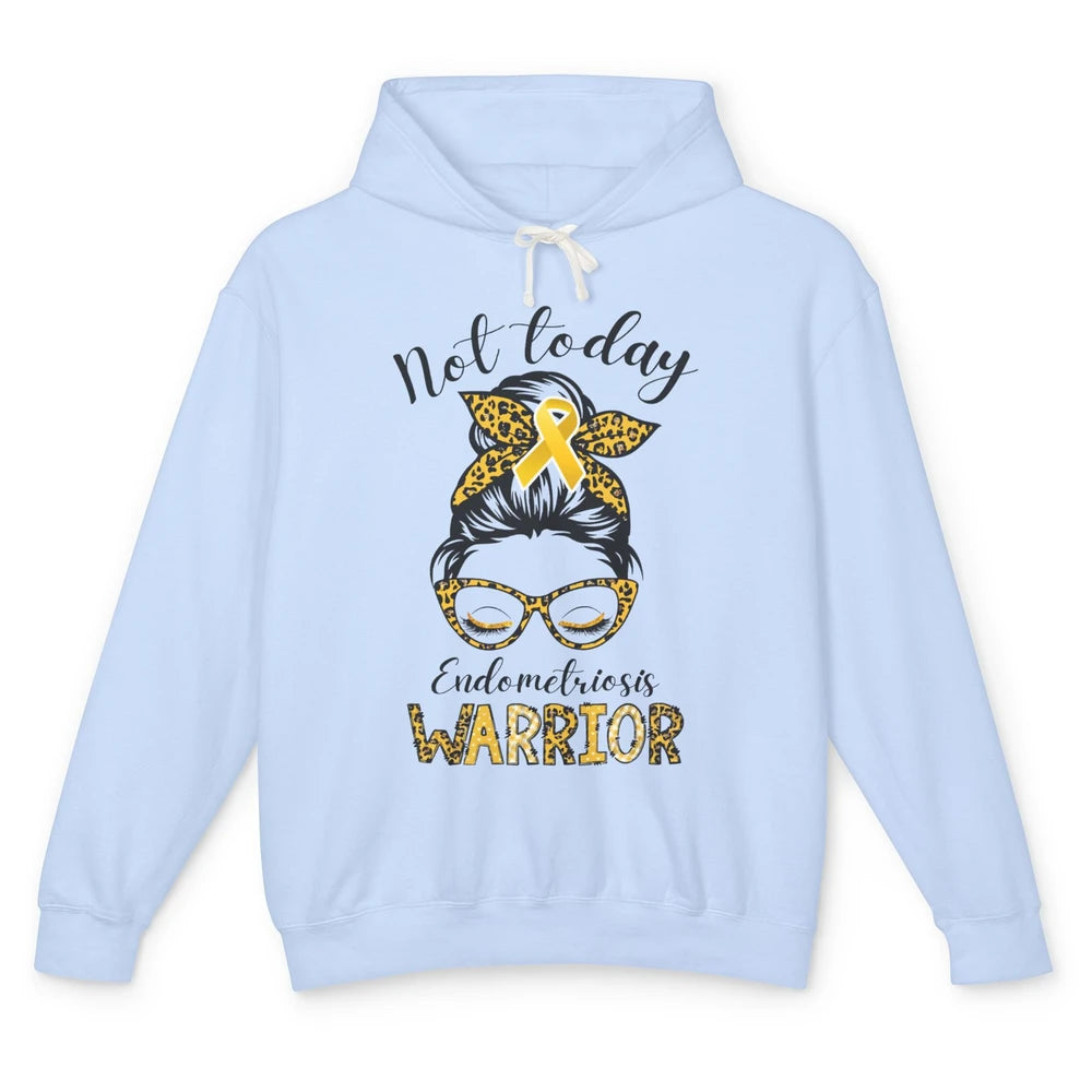 Endometriosis Awareness Leopard Messy Bun Not Today Warrior Unisex Lightweight Hoodie