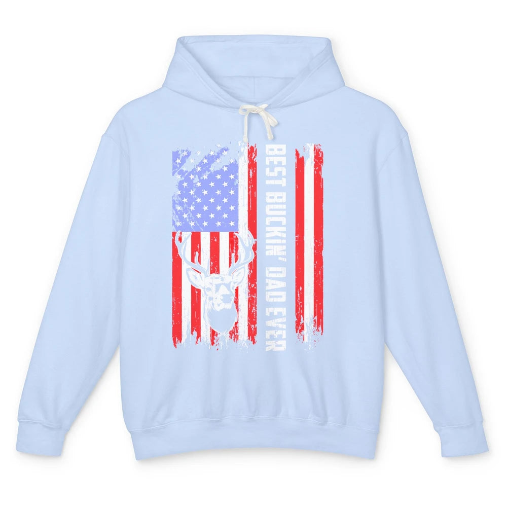 Best Buckin Dad Ever Deer Hunting Bucking US Flag Unisex Lightweight Hoodie