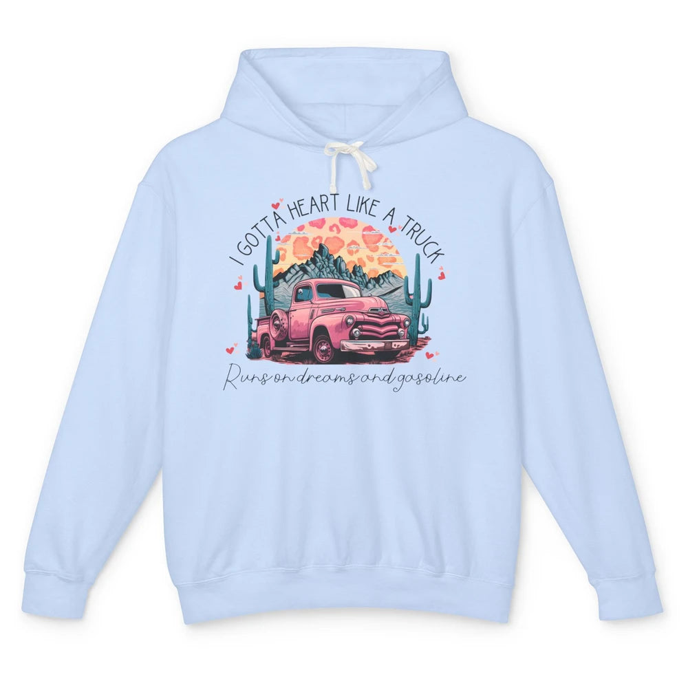 Retro Desert Cactus Got A Heart Like Truck Western Valentine Unisex Lightweight Hoodie