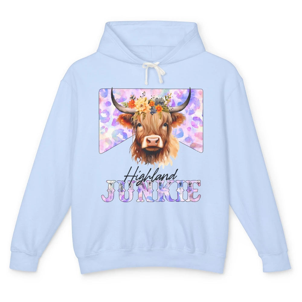 Floral Highland Cow Junkie Western Country Farm Animal Unisex Lightweight Hoodie