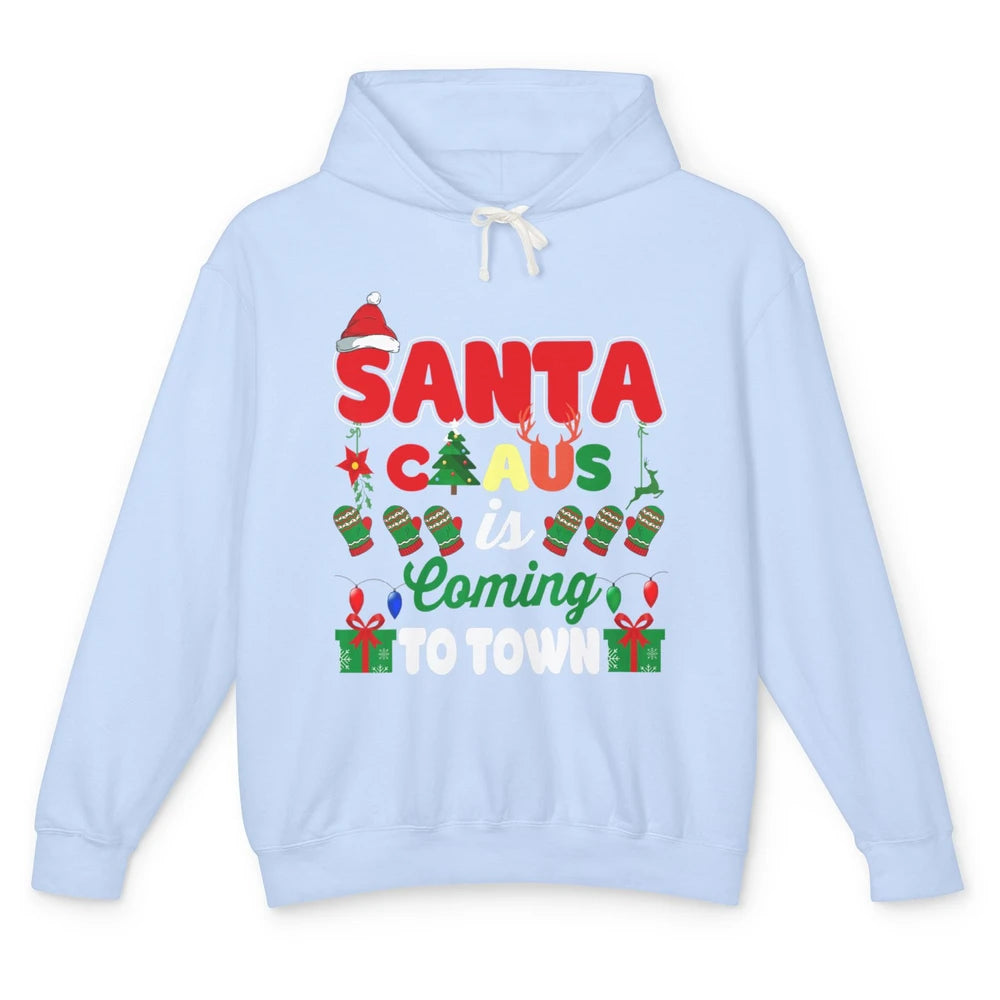 Merry Christmas Santa Claus Coming To Town Retro Xmas Lights Unisex Lightweight Hoodie