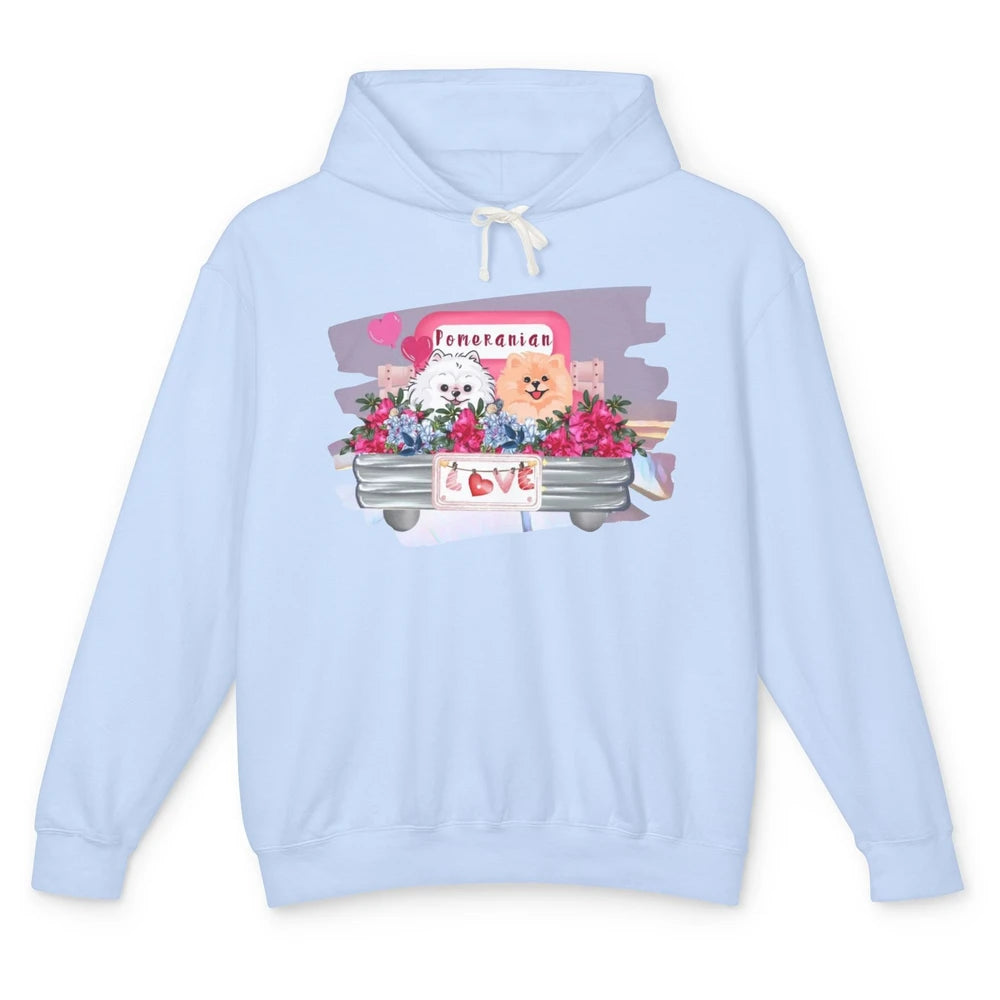 Floral Pomeranian Truck Love Cute Pomeranian Mothers Day Unisex Lightweight Hoodie