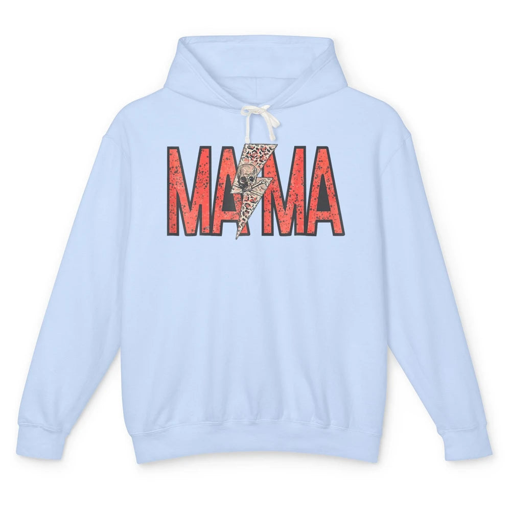 Mama Lightning Bolt Leopard Skull Mothers Day Mom Rocker Unisex Lightweight Hoodie