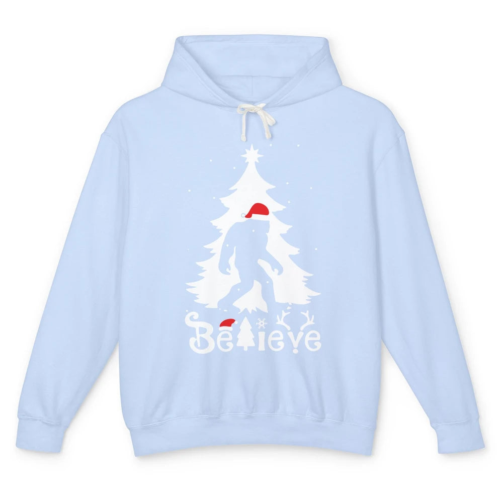 Funny Santa Bigfoot Believe Christmas Tree Sasquatch Lovers Unisex Lightweight Hoodie