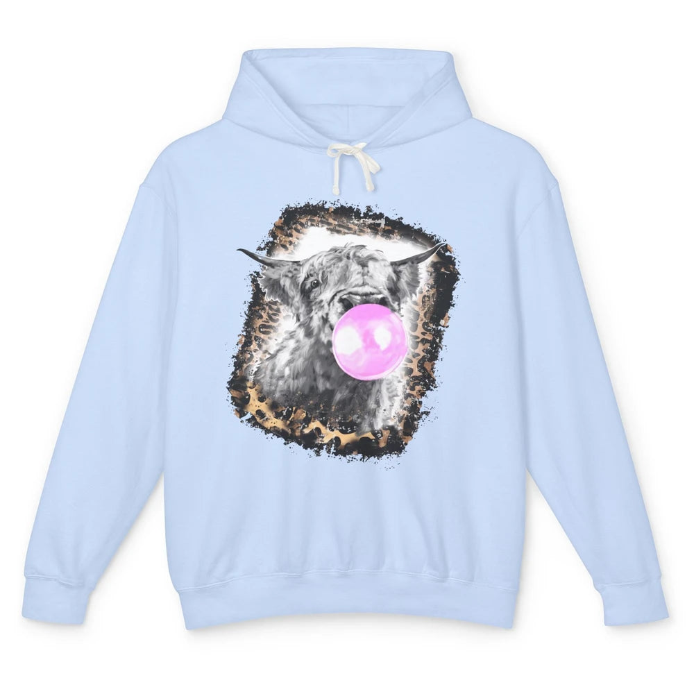 Retro Highland Cow Leopard Bubble Gum Western Farm Animals Unisex Lightweight Hoodie