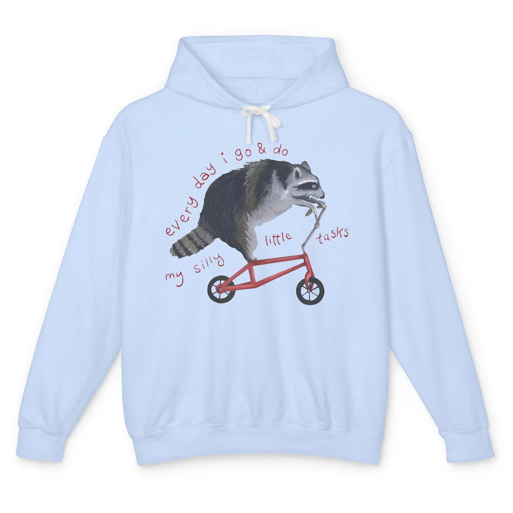 Funny Fat Raccoon Riding Bike I Do Silly Tasks Trashed Panda Unisex Lightweight Hoodie