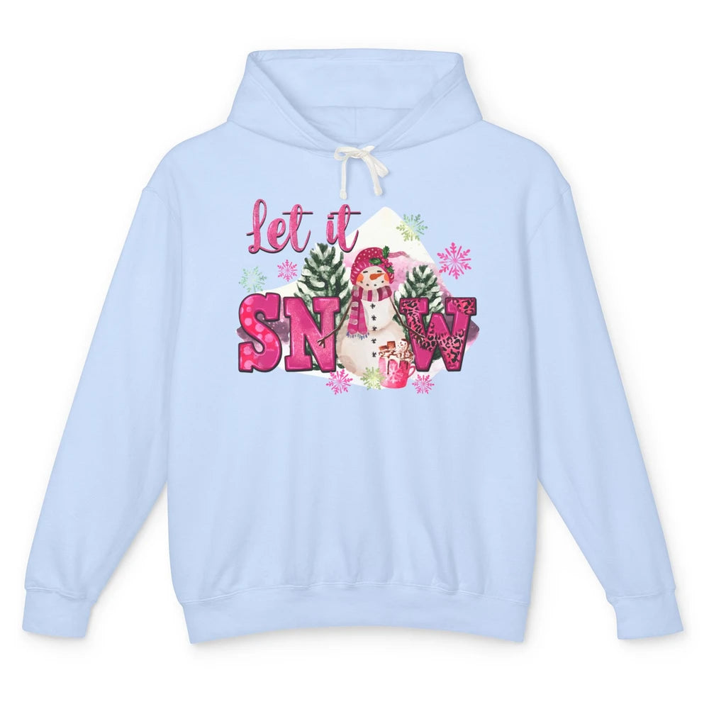 Retro Pink Christmas Snowman Let It Snow Winter Cozy Season Unisex Lightweight Hoodie