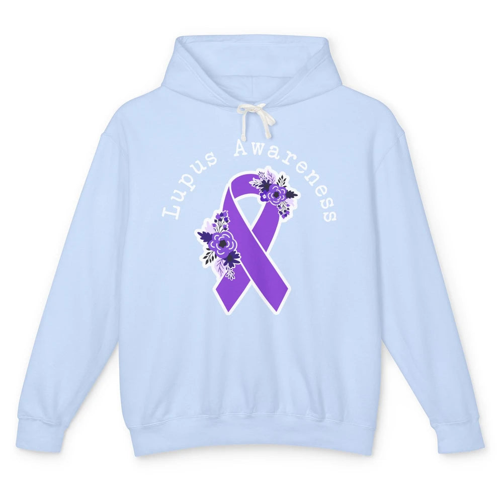 Lupus Awareness Support Floral Purple Ribbon Lupus Month Unisex Lightweight Hoodie