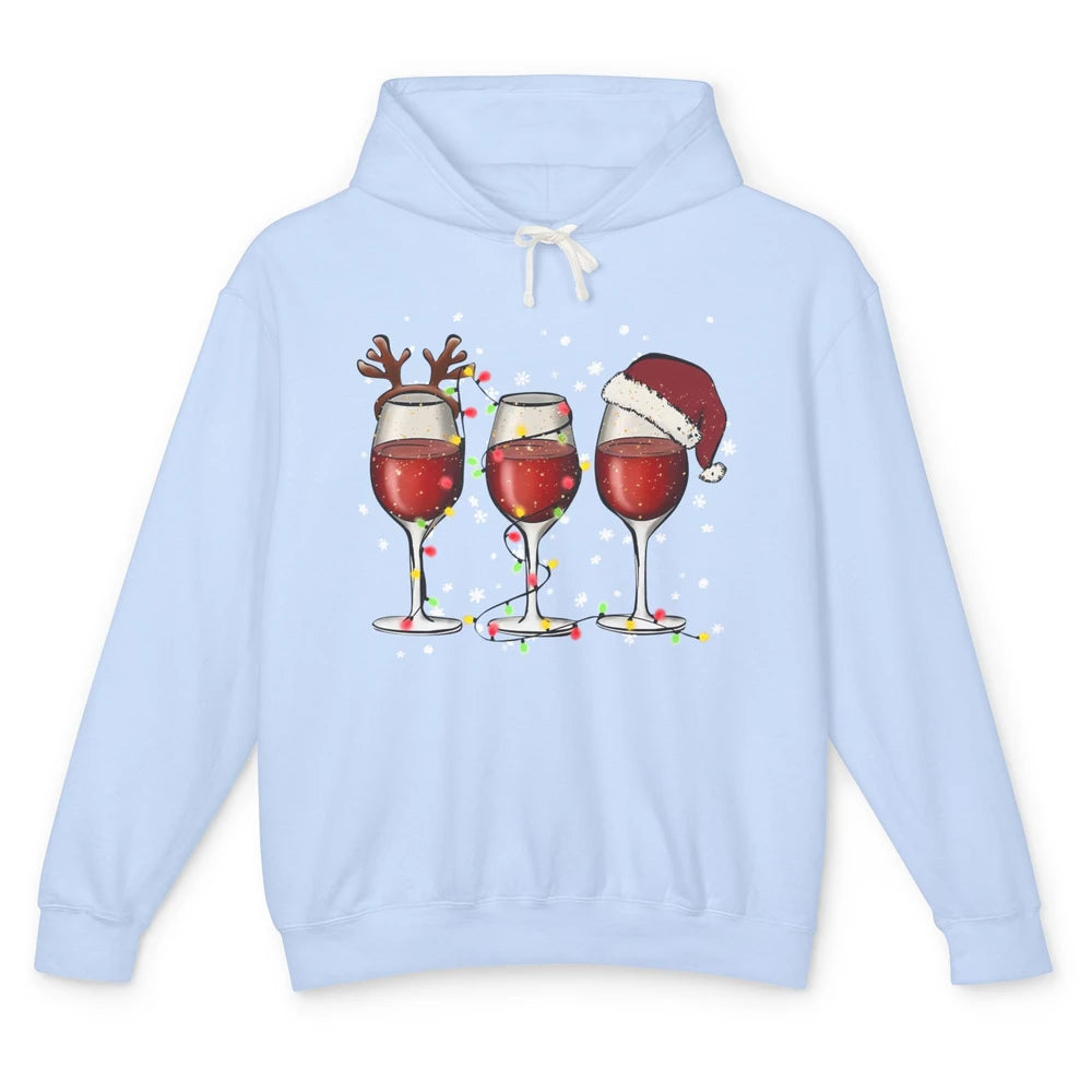 Christmas Red Wine Glass Santa Hat Reindeer Christmas Party Unisex Lightweight Hoodie