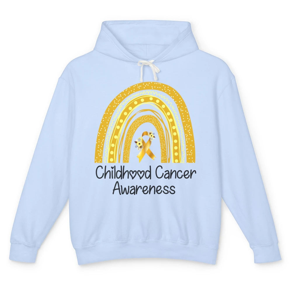 Childhood Cancer Awareness Support Rainbow Gold Ribbon Gift Unisex Lightweight Hoodie