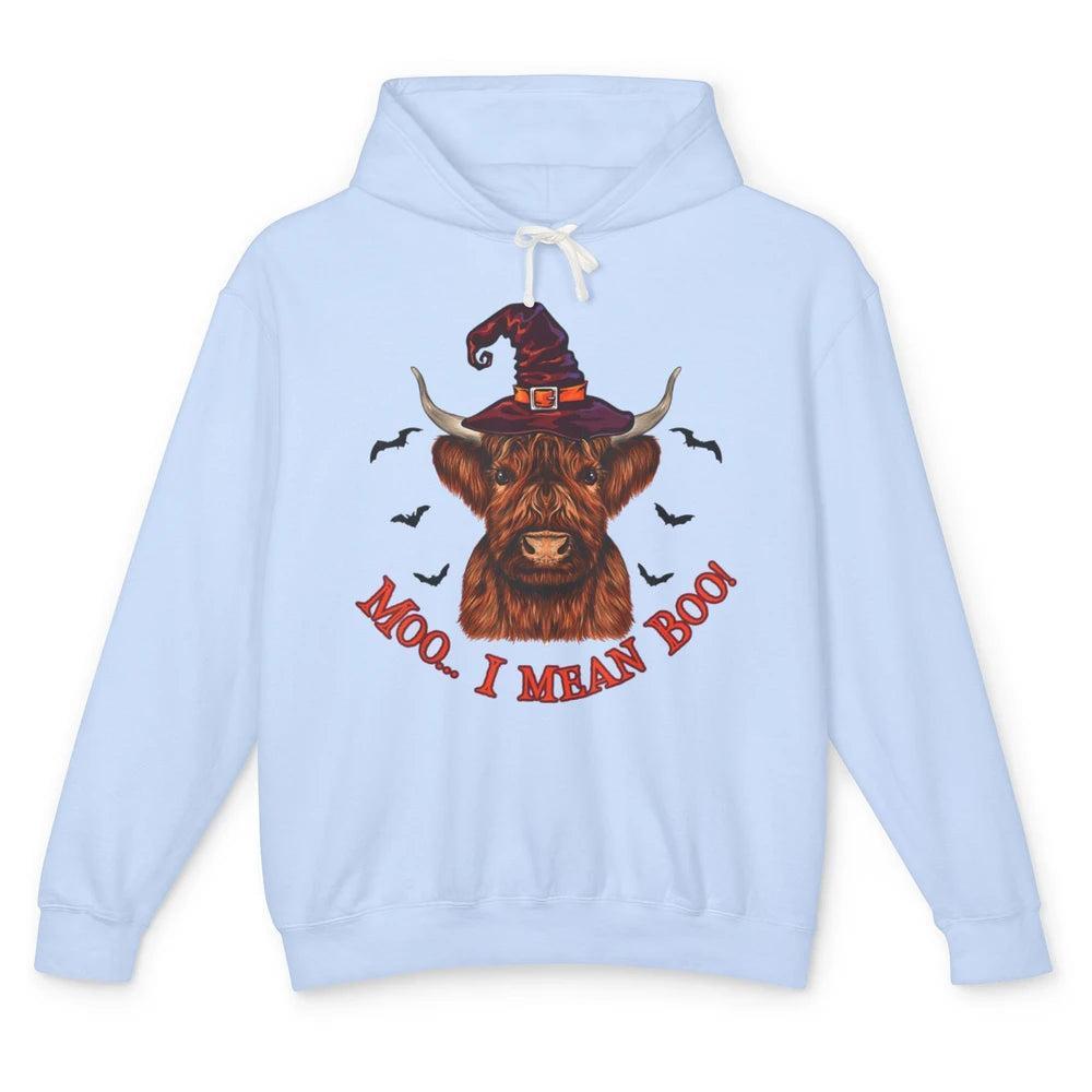 Funny Moo I Mean Boo Ghost Cow Spooky Farm Witch Halloween Unisex Lightweight Hoodie