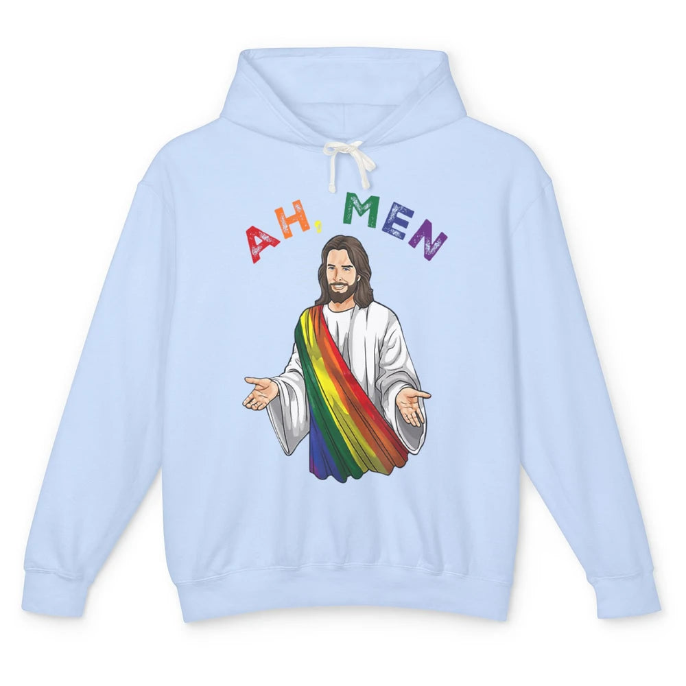 Ah Men LGBT Gay Pride Jesus Christian God Rainbow Flag Love Unisex Lightweight Hoodie