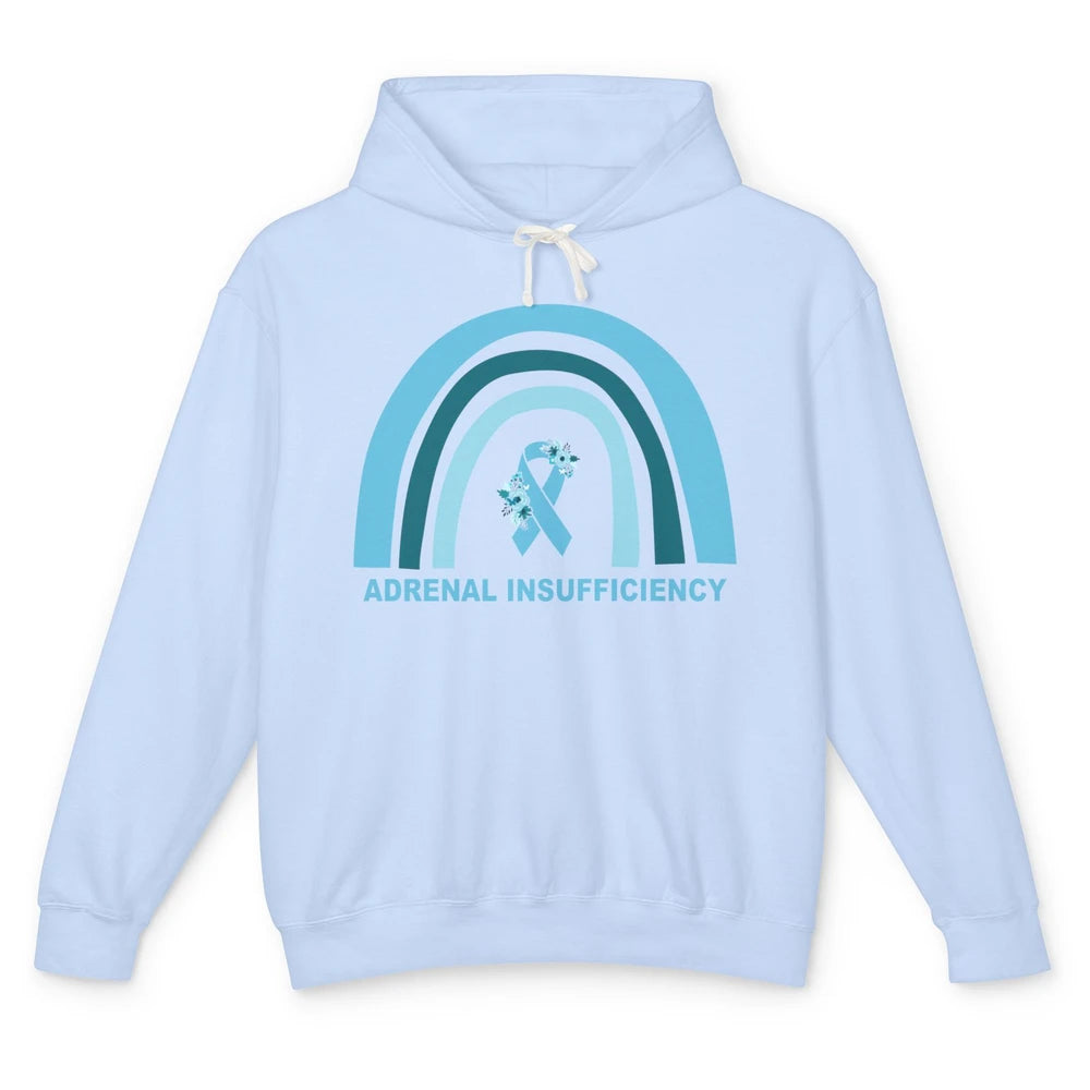 Adrenal Insufficiency Awareness Floral Blue Ribbon Rainbow Unisex Lightweight Hoodie