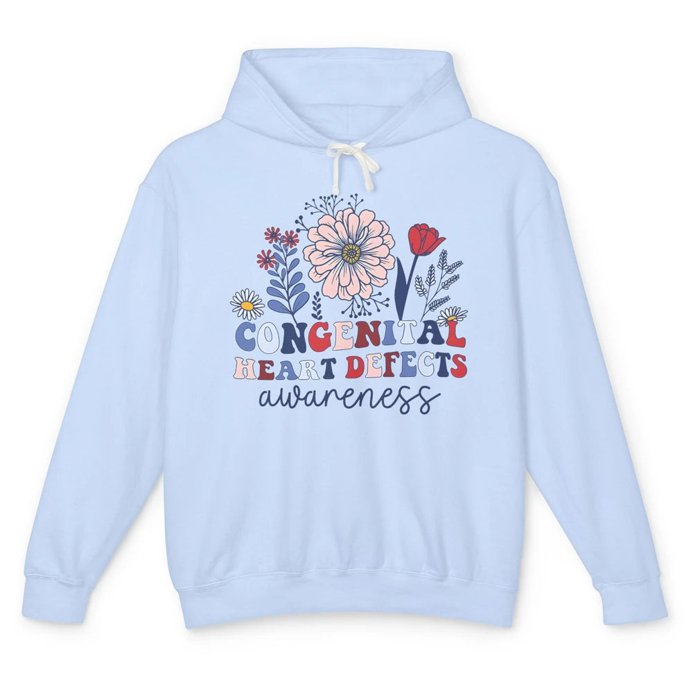 Congenital Heart Defects CHD Awareness Red Ribbon Wildflower Unisex Lightweight Hoodie