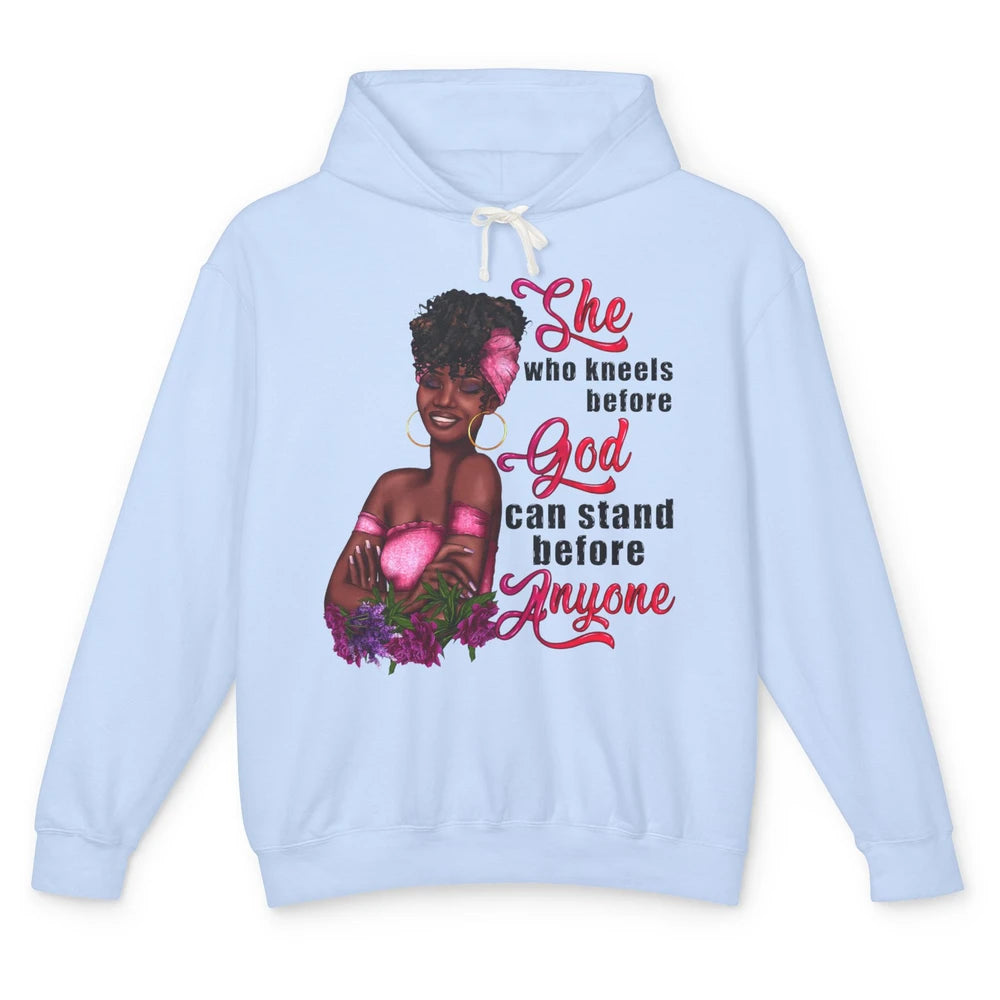 Black Girl She Who Kneels Before God Christian Afro Women Unisex Lightweight Hoodie